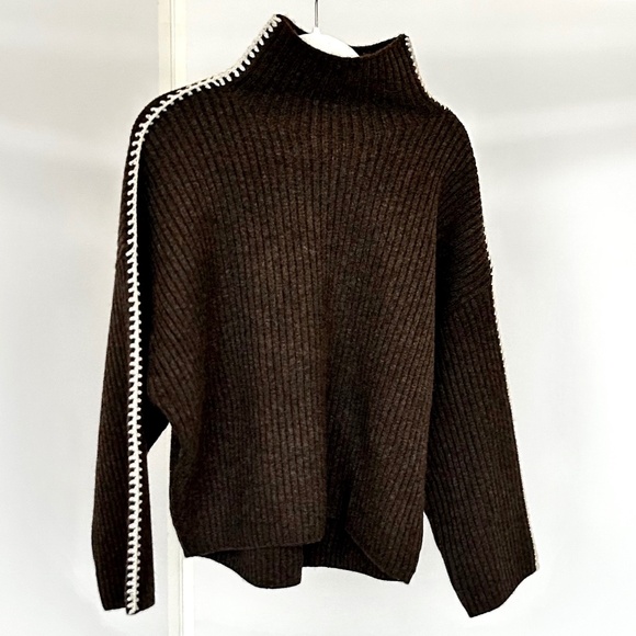 rag & bone Ingrid Wool Leather-Trim Turtleneck Sweater - Picture 5 of 10
